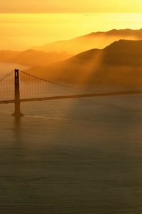 Preview wallpaper bridge, sun, beams, morning, sea