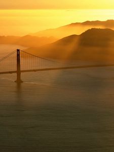 Preview wallpaper bridge, sun, beams, morning, sea