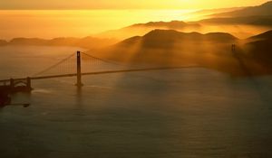 Preview wallpaper bridge, sun, beams, morning, sea