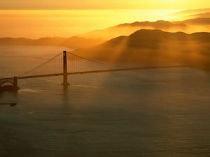 Preview wallpaper bridge, sun, beams, morning, sea