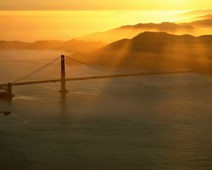 Preview wallpaper bridge, sun, beams, morning, sea