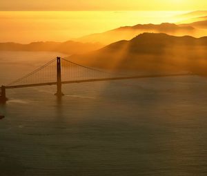 Preview wallpaper bridge, sun, beams, morning, sea