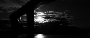 Preview wallpaper bridge, sun, bw, dark, river, reflection