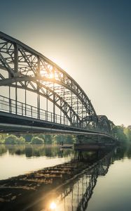 Preview wallpaper bridge, sun, morning, water, reflection