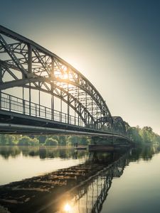 Preview wallpaper bridge, sun, morning, water, reflection