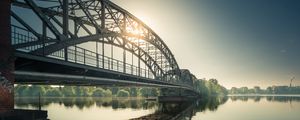 Preview wallpaper bridge, sun, morning, water, reflection