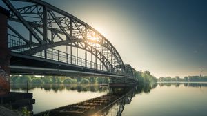 Preview wallpaper bridge, sun, morning, water, reflection