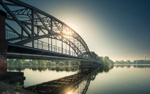 Preview wallpaper bridge, sun, morning, water, reflection