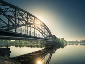 Preview wallpaper bridge, sun, morning, water, reflection