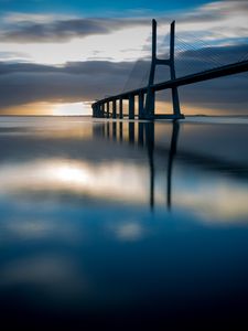 Preview wallpaper bridge, sunset, architecture, structure, design, evening