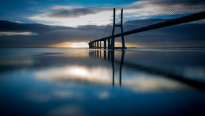 Preview wallpaper bridge, sunset, architecture, structure, design, evening