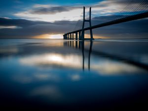 Preview wallpaper bridge, sunset, architecture, structure, design, evening