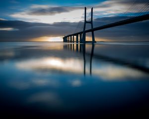 Preview wallpaper bridge, sunset, architecture, structure, design, evening