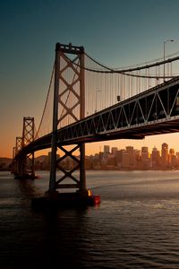 Preview wallpaper bridge, sunset, evening, water, san francisco, california