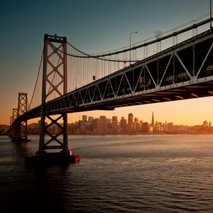 Preview wallpaper bridge, sunset, evening, water, san francisco, california