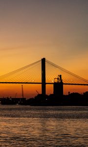 Preview wallpaper bridge, sunset, horizon, port