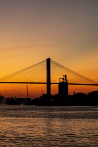 Preview wallpaper bridge, sunset, horizon, port