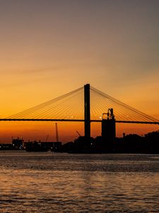 Preview wallpaper bridge, sunset, horizon, port