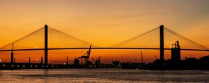 Preview wallpaper bridge, sunset, horizon, port