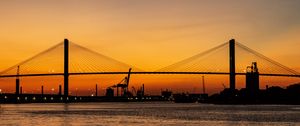 Preview wallpaper bridge, sunset, horizon, port