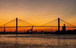 Preview wallpaper bridge, sunset, horizon, port