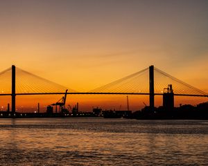 Preview wallpaper bridge, sunset, horizon, port