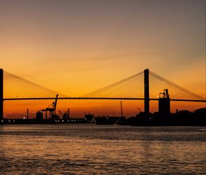 Preview wallpaper bridge, sunset, horizon, port