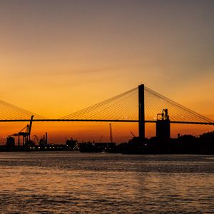 Preview wallpaper bridge, sunset, horizon, port
