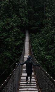 Preview wallpaper bridge, suspended, trees, people, loneliness