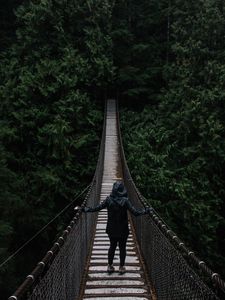 Preview wallpaper bridge, suspended, trees, people, loneliness