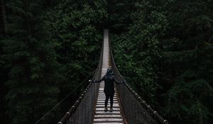 Preview wallpaper bridge, suspended, trees, people, loneliness