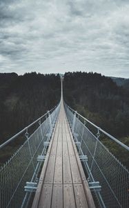 Preview wallpaper bridge, suspended, wood, trees, sky, clouds, germany