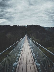 Preview wallpaper bridge, suspended, wood, trees, sky, clouds, germany