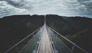 Preview wallpaper bridge, suspended, wood, trees, sky, clouds, germany