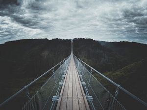 Preview wallpaper bridge, suspended, wood, trees, sky, clouds, germany