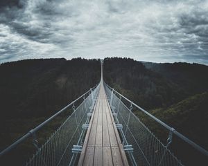 Preview wallpaper bridge, suspended, wood, trees, sky, clouds, germany