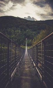 Preview wallpaper bridge, suspension bridge, forest, direction, trees, clouds