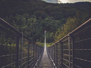 Preview wallpaper bridge, suspension bridge, forest, direction, trees, clouds