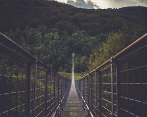 Preview wallpaper bridge, suspension bridge, forest, direction, trees, clouds