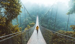 Preview wallpaper bridge, suspension bridge, loneliness, walk, forest