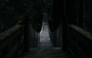 Preview wallpaper bridge, suspension bridge, solitude, forest, dark