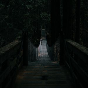 Preview wallpaper bridge, suspension bridge, solitude, forest, dark
