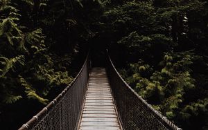 Preview wallpaper bridge, suspension bridge, trees, forest, dark