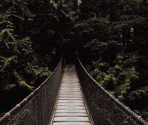 Preview wallpaper bridge, suspension bridge, trees, forest, dark