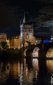 Preview wallpaper bridge, tower, river, buildings, night