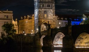 Preview wallpaper bridge, tower, river, buildings, night