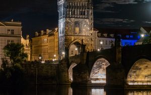 Preview wallpaper bridge, tower, river, buildings, night