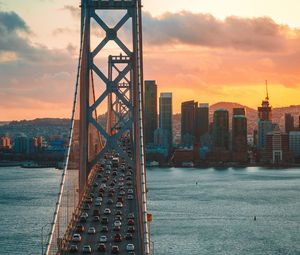Preview wallpaper bridge, traffic, motion, sunset, city, san francisco, united states