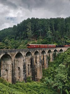 Preview wallpaper bridge, train, nature, forest