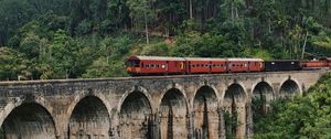 Preview wallpaper bridge, train, nature, forest